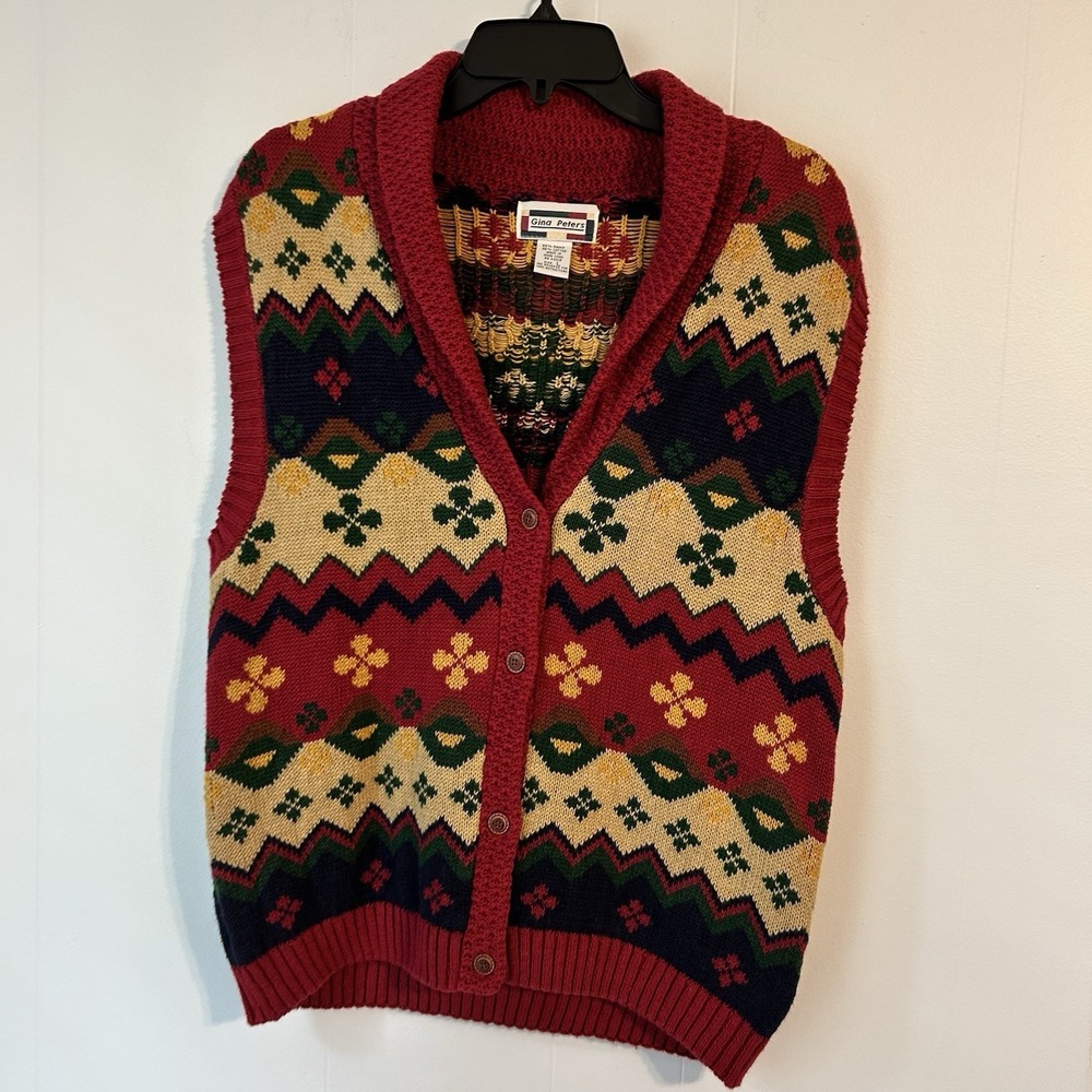 Vintage‎ Women's Large Gina Peter's Sweater Vest. Button Up, Colorful.